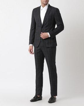 regular fit suit in micro-patterned virgin wool