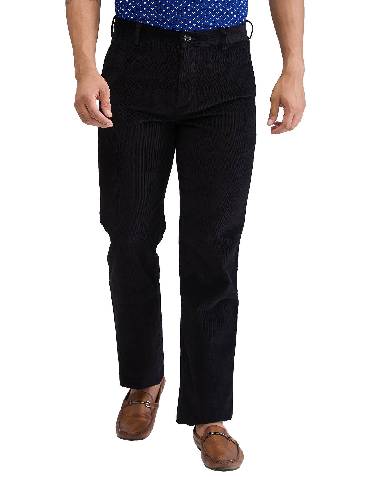 regular fit textured black casual trouser