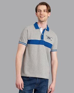 regular fit textured polo t-shirt with embroidery accent