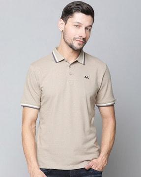 regular fit textured polo t-shirt with ribbed hem