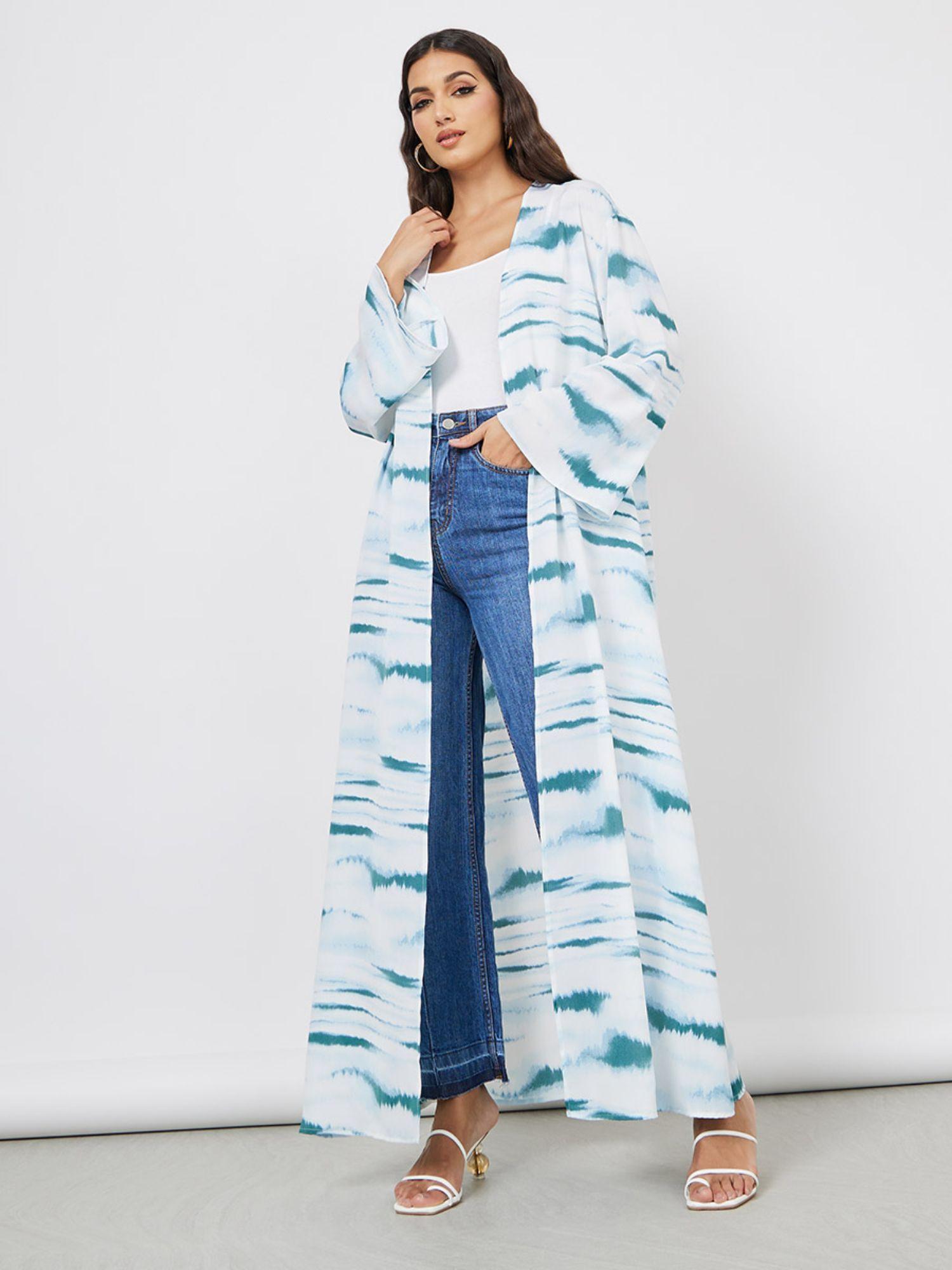 regular fit tie and dye print maxi kimono