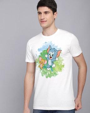 regular fit tom & jerry print crew-neck t-shirt