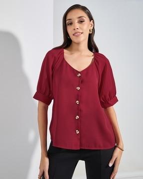 regular fit top with puff sleeves