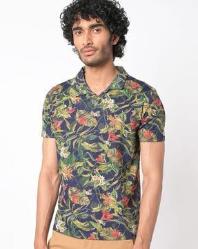 regular fit tropical print polo t-shirt