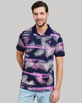 regular fit tropical print polo t-shirt