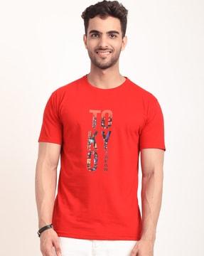 regular fit typographic print crew- neck t-shirt