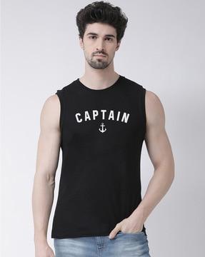 regular fit typography print sleeveless t-shirt