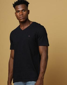 regular fit v-neck t-shirt with logo embroidery