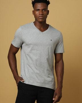 regular fit v-neck t-shirt with logo embroidery