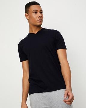 regular fit v-neck t-shirt with logo embroidery