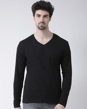 regular fit v-neck t-shirt with ribbed hems