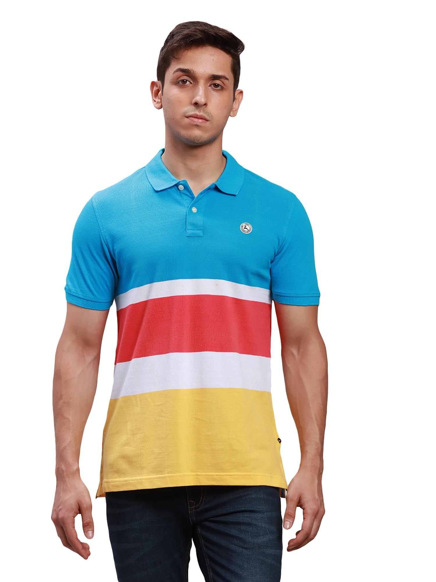 regular fit yarn dyed blue polo t-shirt