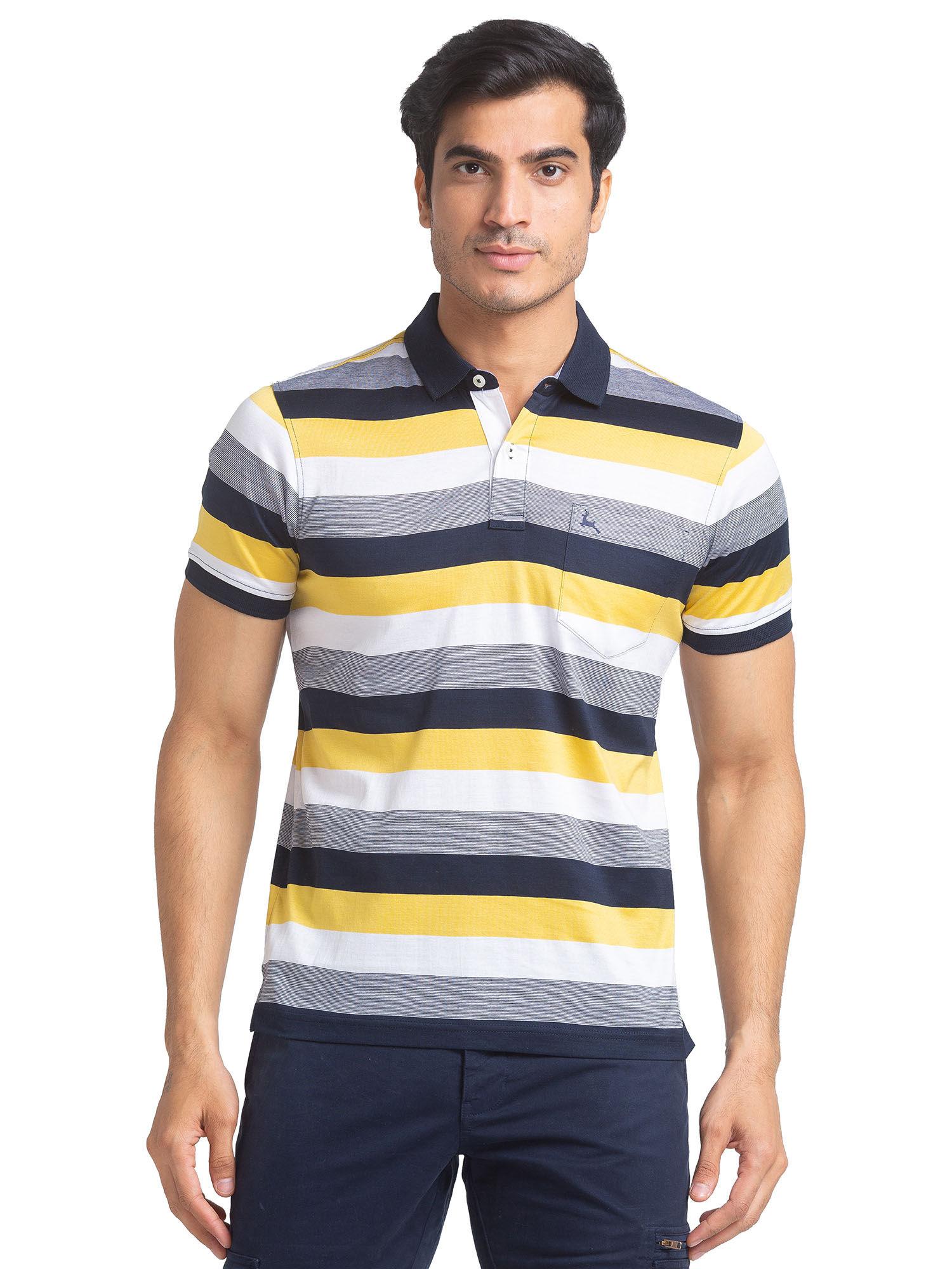 regular fit yarn dyed dark blue polo t-shirt