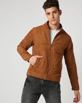 regular fit zip-front biker jacket