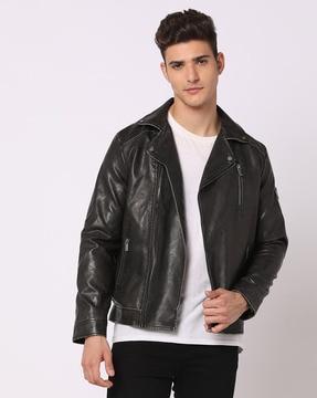 regular fit zip-front biker jacket