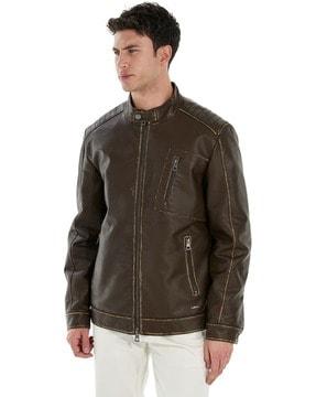 regular fit zip-front biker jacket