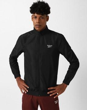 regular fit zip-front hooded jacket