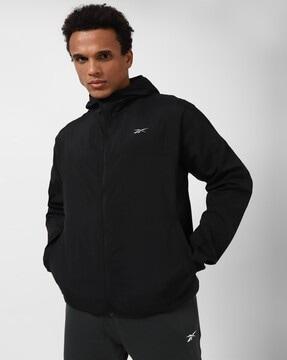 regular fit zip-front hooded track jacket