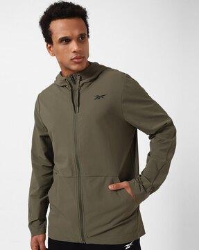 regular fit zip-front hooded track jacket