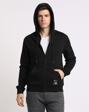 regular fit zip-front hoodie