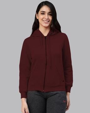 regular fit zip-front hoodie