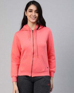 regular fit zip-front hoodie