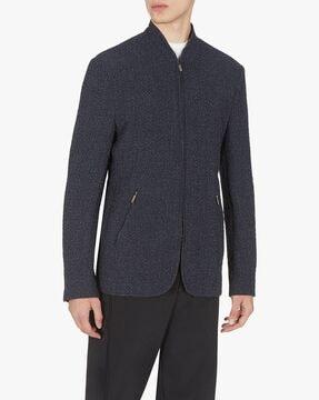 regular fit zip-front woolen blazer