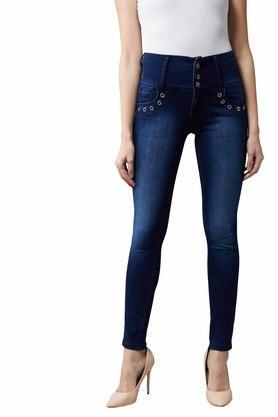 regular skinny fit cotton women's casual pants - navy