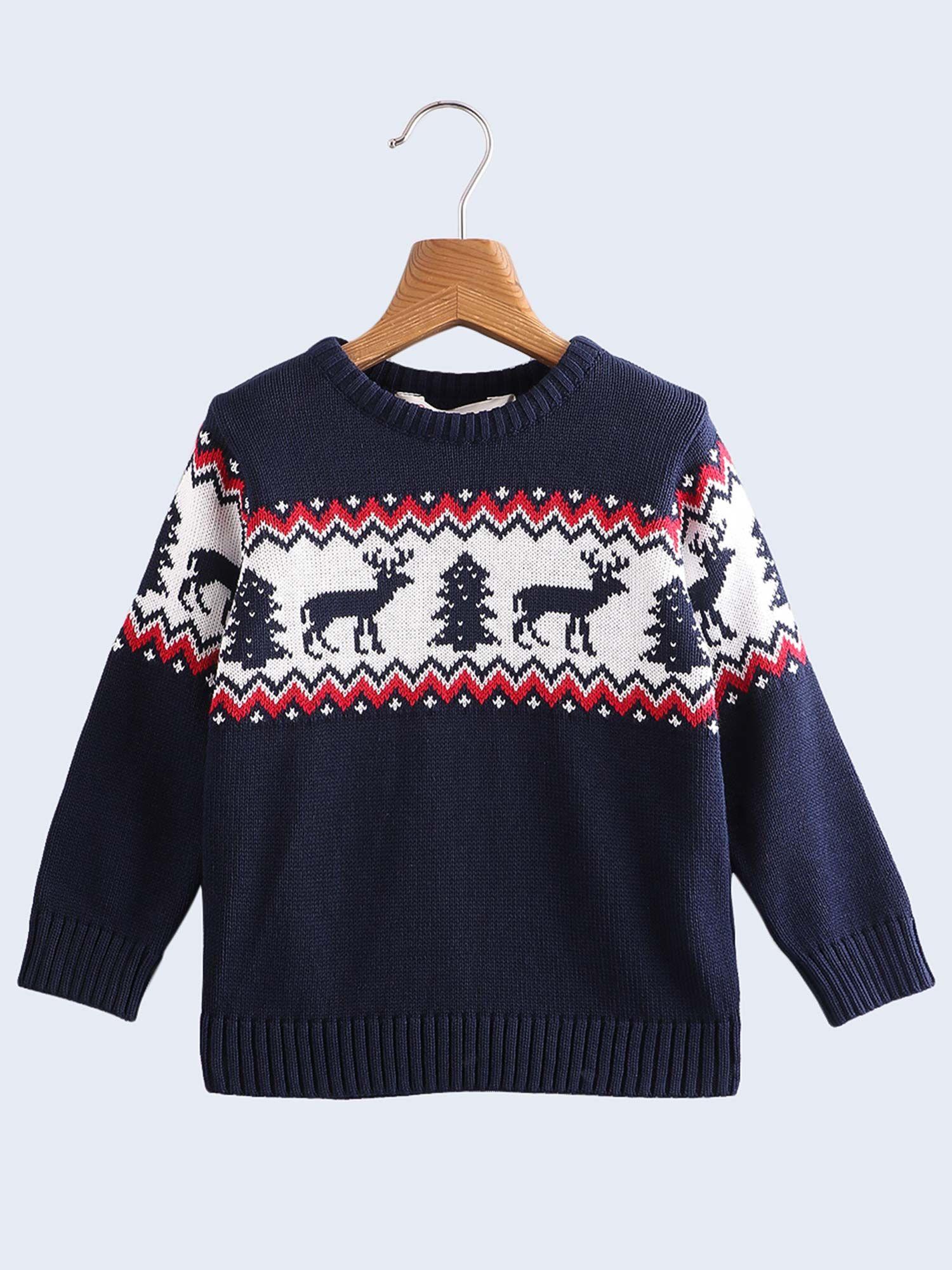 reindeer crew neck sweater - navy blue