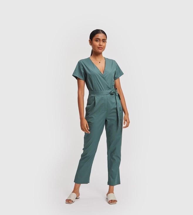 reistor poplin green fall collection 2022 cropped wrap jumpsuit