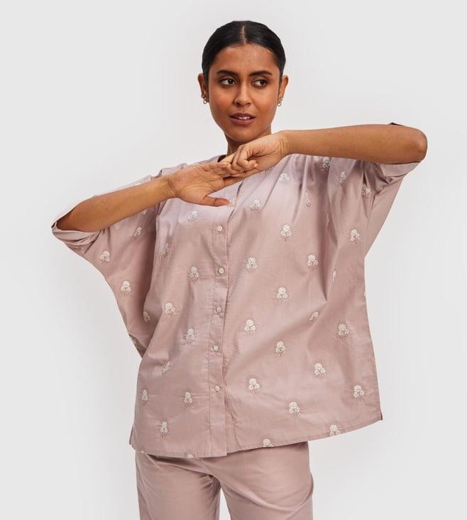 reistor poplin pink always collection dolman sleeve embroidered shirt