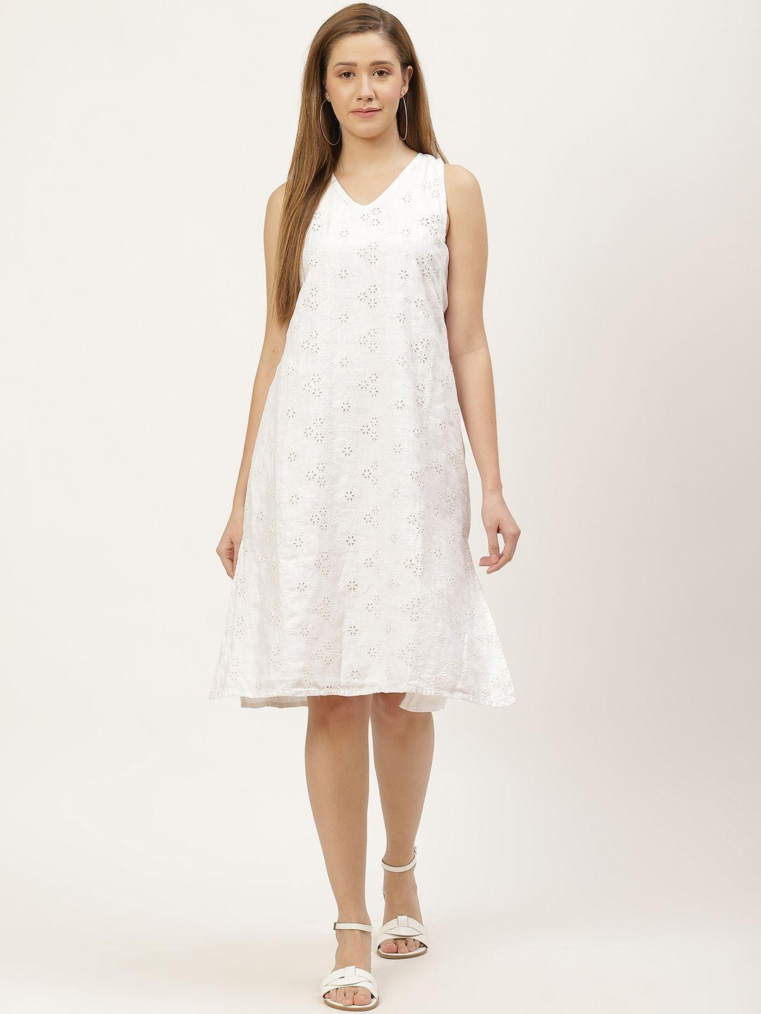 reistor white hemp floral schiffli embroidered stolen sunsets a-line dress