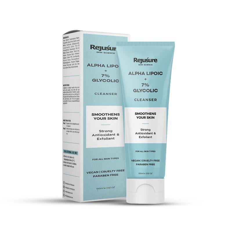 rejusure alpha lipoic + glycolic 7% face cleanser for brightening skin shade