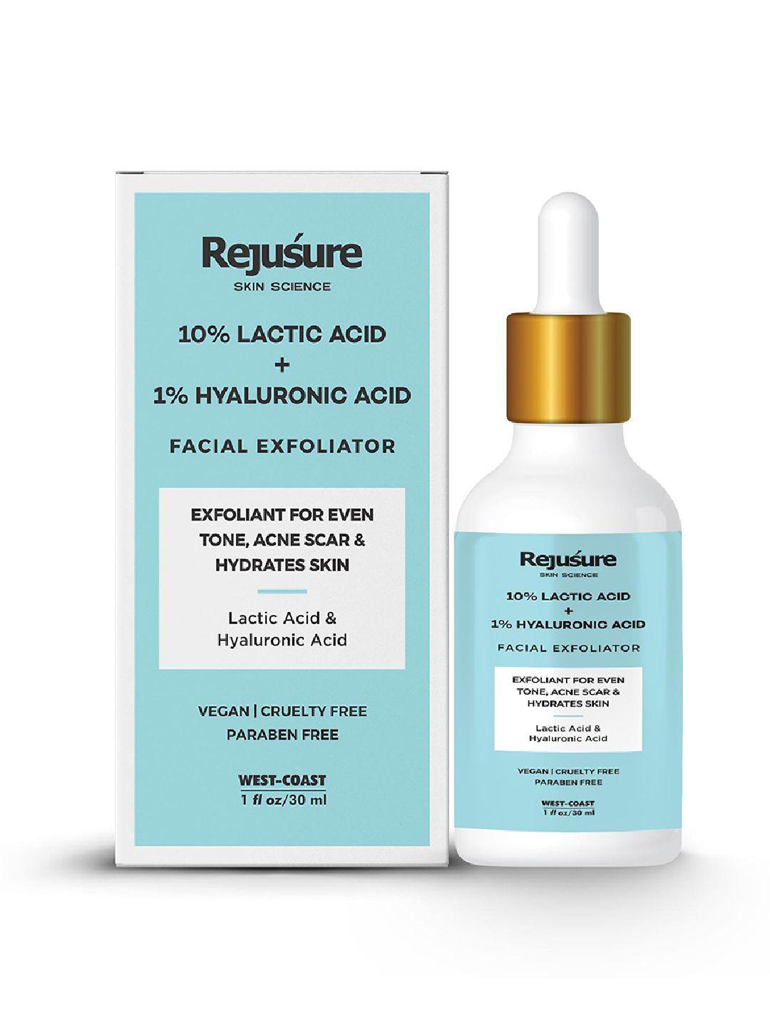rejusure lactic acid 10% + hyaluronic acid 1% facial exfoliator - dry & oily skin - 30 ml