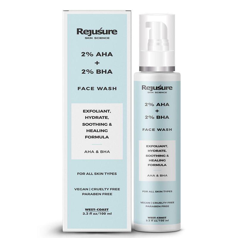 rejusure aha 2% + bha 2% face wash for exfoliant, hydrate, soothing & healing formula