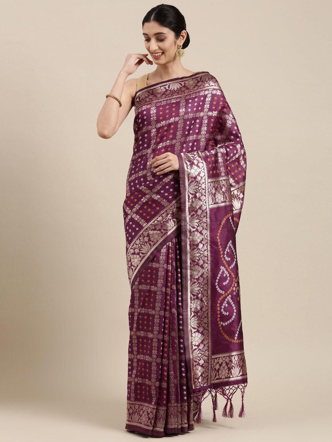 rekha maniyar magenta & silver-toned floral zari silk blend banarasi saree