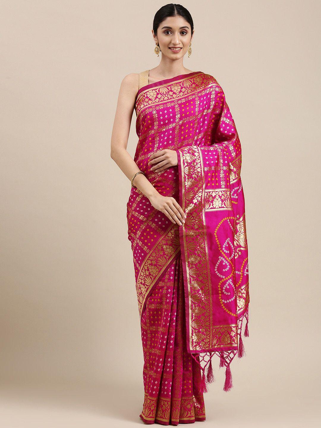 rekha maniyar violet & gold-toned floral zari silk blend banarasi saree