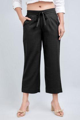relaxed fit ankle length cotton women's casual wear culottes - black