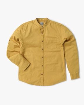 relaxed fit band collar shirt