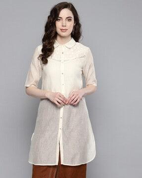 relaxed fit button-down embroidered shirt tunic with camisole
