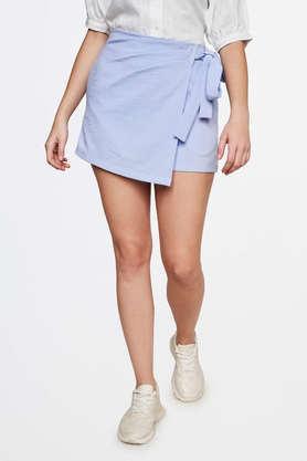 relaxed fit crop length polyester women's casual wear shorts - powder blue