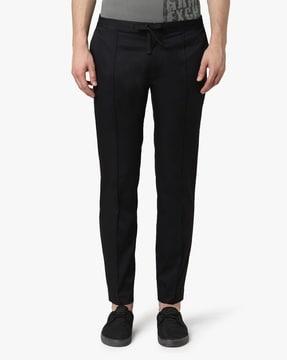 relaxed fit flat-front trousers with drawcord