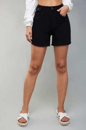 relaxed fit full length denim women's casual wear shorts - black
