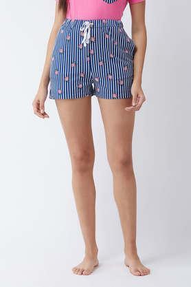 relaxed fit regular cotton women's casual wear shorts - blue