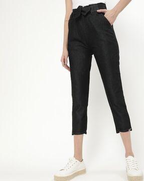 relaxed cropped jeans with fabric belt