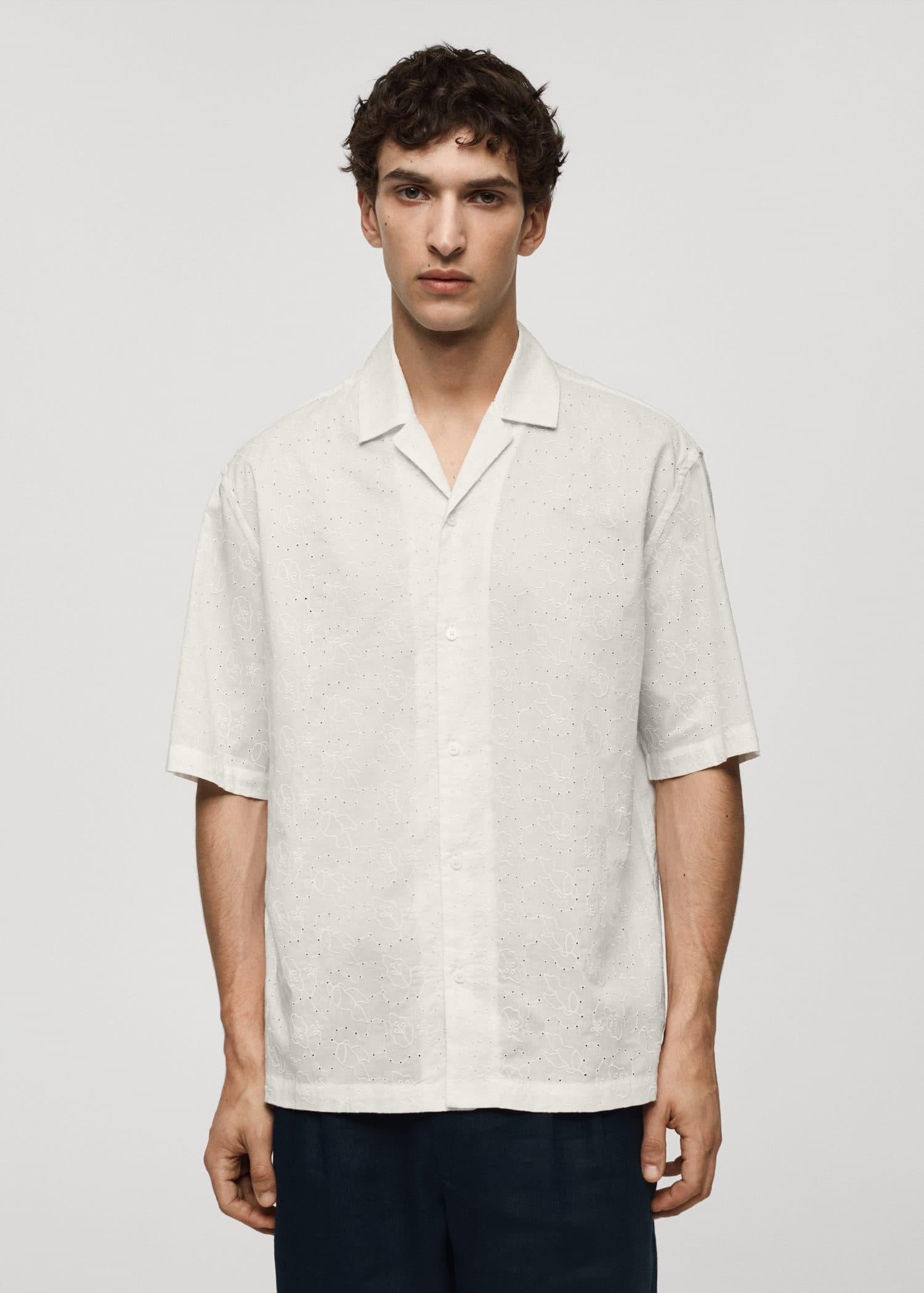 relaxed fit 100% cotton embroidered shirt