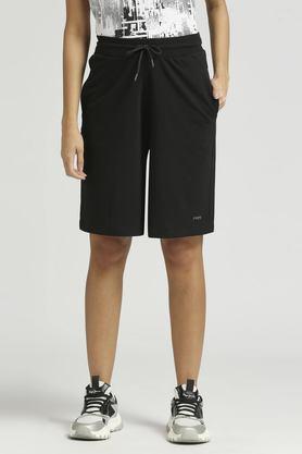 relaxed fit above knee cotton women's casual wear shorts - black
