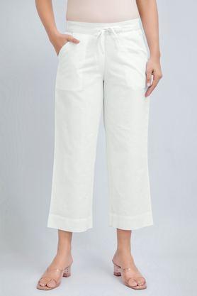 relaxed fit ankle length cotton women's casual wear culottes - white