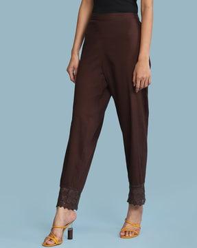 relaxed fit ankle-length pants with lace trim