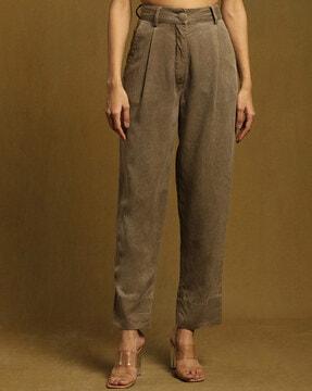 relaxed fit ankle-length pleated pants